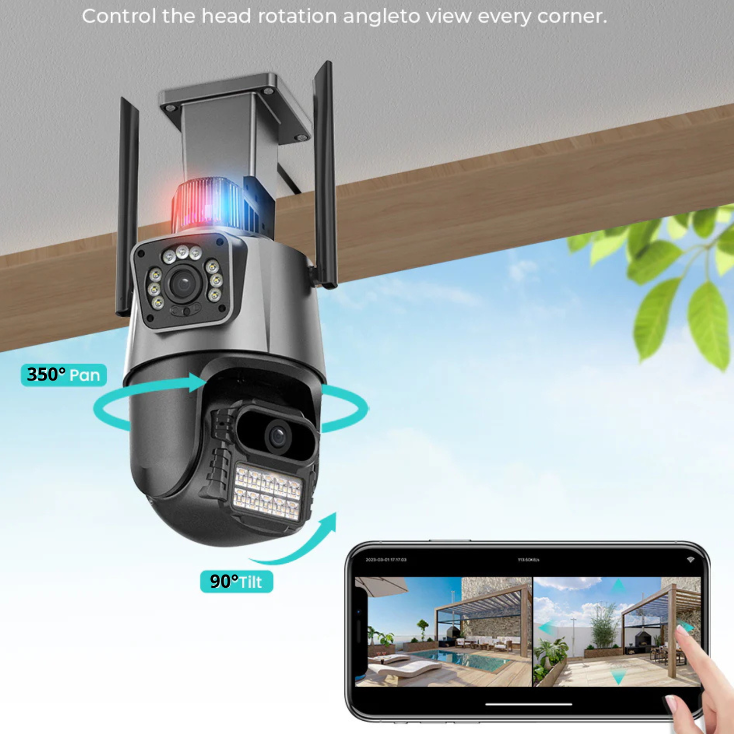 Cámara de Seguridad WiFi Doble Lente con ¡ALARMA Y BALIZA!