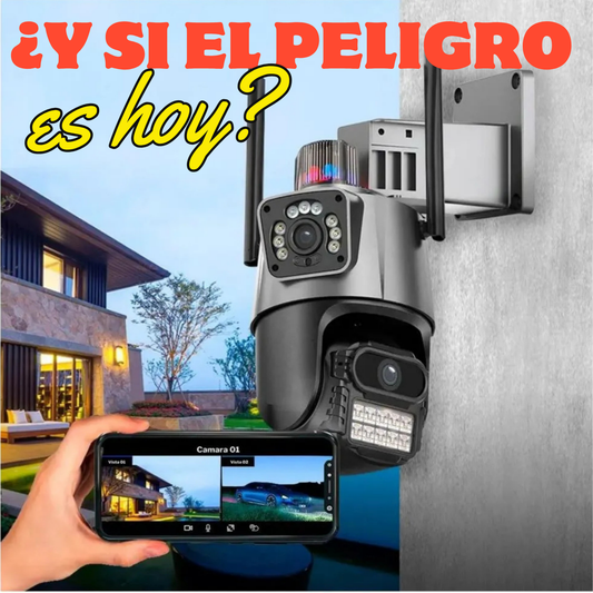 Cámara de Seguridad WiFi Doble Lente con ¡ALARMA Y BALIZA!